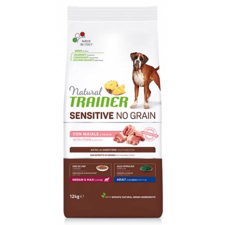 NATURAL TRAINER SENSITIVE NOGRAIN 12KG MAIALE